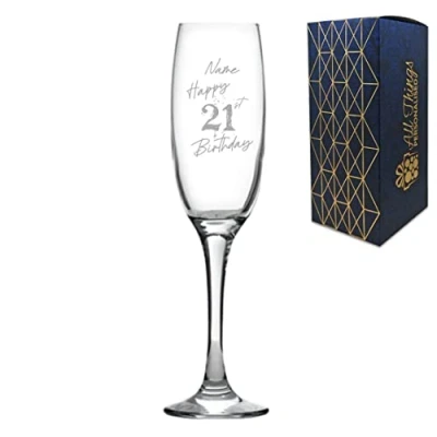 Image of Personalised Engraved Champagne Flute Happy 21st Birthday Speckled Design Gift Boxed
