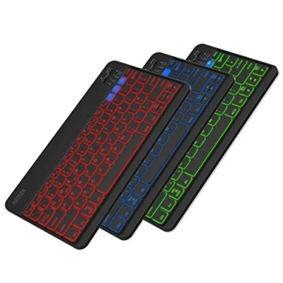 Image of Arteck HB220B Universal Backlit 7 Colors &amp; Adjustable Brightness Multi Device Slim Portable Wireless Bluetooth 3.0 Keyboard for iOS, Android, Windows Tablet PC Smartphone Built in Rechargeable Battery