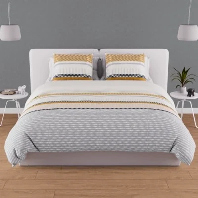 Image of Soleil d&#039;ocre, Thales Mustard Cotton Duvet Cover Set 57 Thread Count 140 x 200 cm