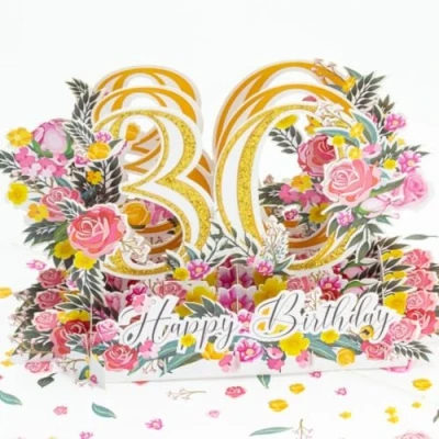Image of Three Dee Cards Happy 30th Birthday Pop up Greeting Card, 3D For Wife Husband Partner Boyfriend Girlfriend Son Daughter Sister Brother Friend Her Him Thirtieth