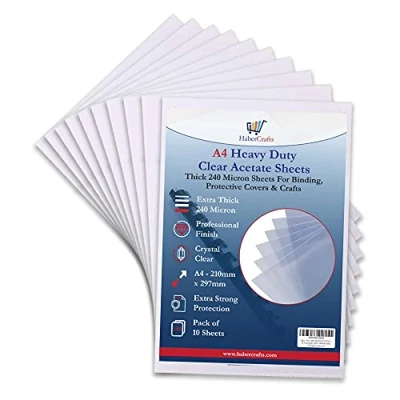 Image of Acetate Sheets Clear Heavy Duty Sheet 240 Micron Extra Thick Plastic PVC Transparent Cover Sheeting for Protective Binding Covers Etching Stencils Crafts (A4 100 Sheets)
