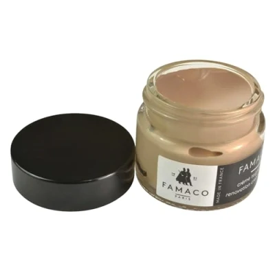 Image of Famaco Wax Dye Renovation Detailing Cream for leather Trainers, Sneakers, shoes and boots with free touch up brush, Champagne