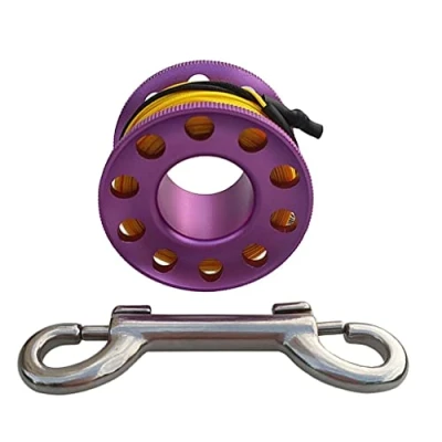 Image of 15m Scuba Diving Aluminum Alloy Spool Finger Reel with Bolt Snap Hook Purple