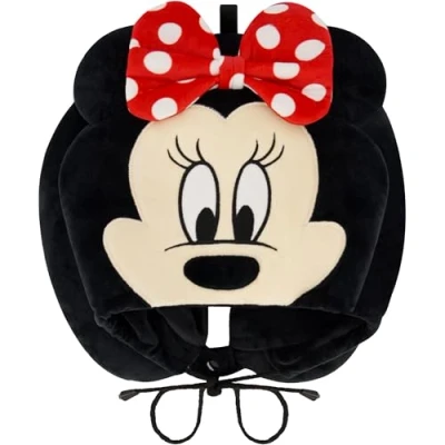 Image of FUL Disney Minnie Mouse Hooded Neck Pillow with 3D Ears, Travel Accessories for Airplane, Car and Office, Comfortable Breathable, Black