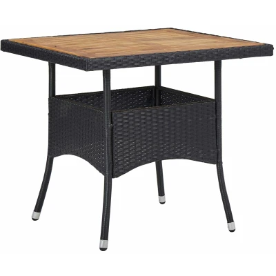 Image of vidaXL Outdoor Dining Table Black Poly Rattan and Solid Acacia Wood
