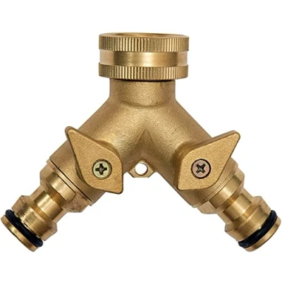 Image of CZSYZCZS Garden Tap Splitter 2 Way Brass Connector Double Adapter Adaptor,for Home Kitchen Outdoor (Y Valve Splitter)