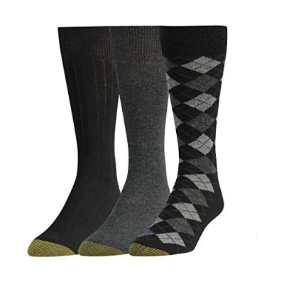 Image of Gold Toe Men&#039;s Classic Argyle Dress Socks, 3 Pairs, Black Diamond (3 pairs), Large