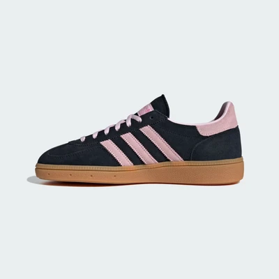 Image of adidas Originals Handball Spezial Unisex Trainers, Women&#039;s, Size: 3, Core black/clear pink Suede