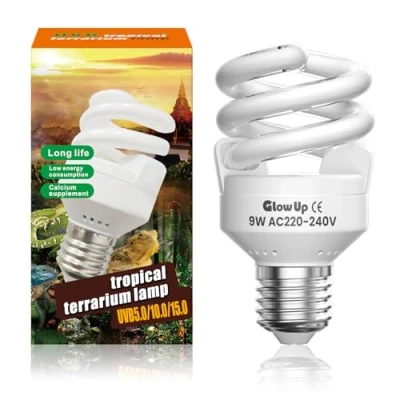 Image of GlowUp 9W uvb 10.0 Reptile Light E27 Bulb AC220 240V uva Tortoise Beam Angle 360Fluorescent lamp for Aquarium, Glass Container, Feeder, Turtle, Snake, Lizard, etc (1Pcs)