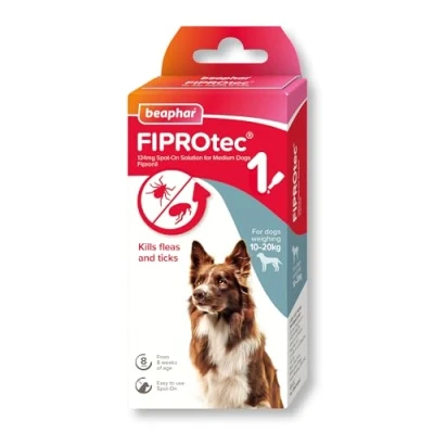 Image of Beaphar FIPROtec Spot On for Medium Dogs (10 20kg) Kills Fleas &amp; Ticks Vet Strength Treatment 1 Pipette