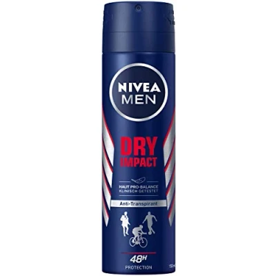 Image of NIVEA MEN Dry Impact Deodorant Spray (150 ml), Antiperspirant for Skin Feel, with 48 Hour Protection and Dual Active Formula