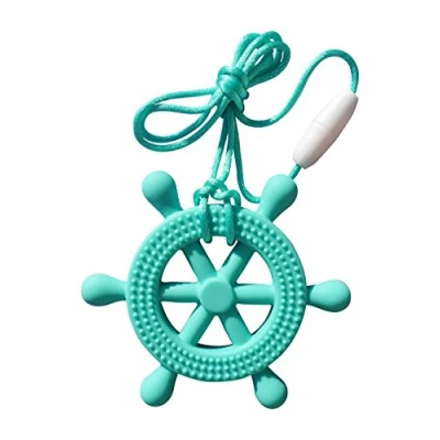 Image of Sea Helm Wheel Silicone Teether Soother Teething Sensory Chewy Chewelry BPA Free with Chord and Breakaway Clasp, 5 Colours (Turquoise)