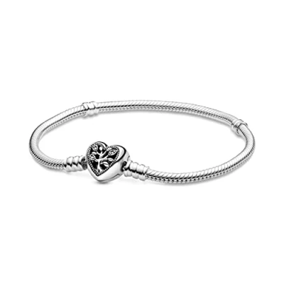 Image of Pandora Garden Daisy Flower Clasp Snake Chain sterling silver bracelet with yellow crystal and white enamel, 23