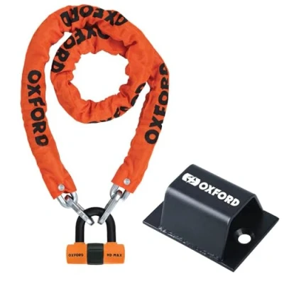 Image of Oxford PRODUCTS 302LK145 HD Chain Lock 1.5M Orange + Brute Force Motorcycle Ground Anchor