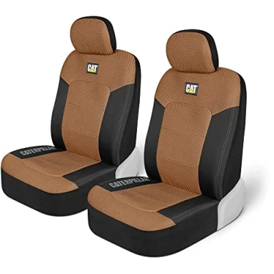 Image of Caterpillar MeshFlex Automotive Seat Covers for Cars Trucks and SUVs (Set of 2) Brown/Beige Car Front Seats, Truck Protectors with Comfortable Mesh Back, Auto Interior