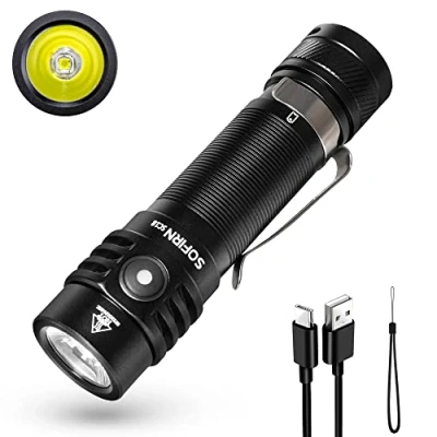 Image of Sofirn SC18 Torches LED Super Bright Rechargeable Torch Flashlight 1800 Lumens IPX8 Waterproof, EDC Light with Side Switch 6 Modes,USB Hand for Camping, Hiking and Emergency Use