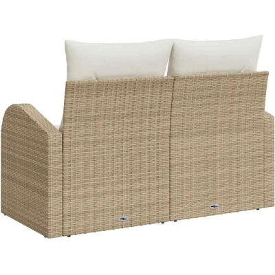 Image of vidaXL 2 Seater Garden Sofa with Storage&amp; Cushions Beige Poly Rattan