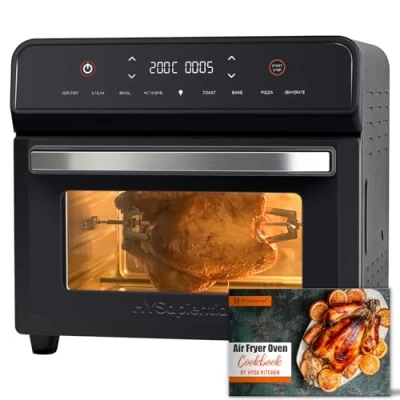 Image of HYSapientia Air Fryer Oven 24L Mini Countertop Convection Large Capacity Digital Touch Screen 1800W 8 Multifunctions electric and grill, Oil Free Cooking, Double Glazed Door Full Accessory Set