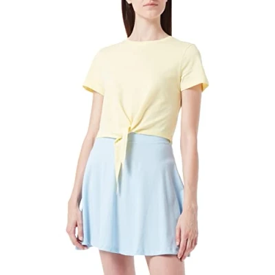 Image of ONLY Women&#039;s ONLMAY S/S Short Knot TOP JRS T Shirt, Lemon Meringue, S