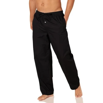 Image of Amazon Essentials Men&#039;s Straight Fit Woven Pyjama Bottoms, Black, XS