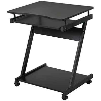 Image of HOMCOM Movable Computer Desk with 4 Moving Wheels Sliding Keyboard Tray Home Office Workstation Black