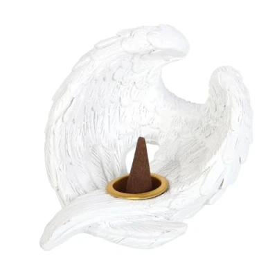 Image of Spiritual Sanctuary Decor: Angel Wing Resin Incense Cone Burner Heartwarming Positivity Home Fragrance &amp; Serenity Symbol Ornament