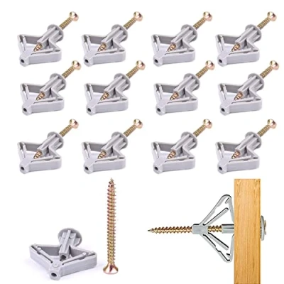 Image of 100 Pcs Plasterboard Wall Plugs and Screws Expansion Tube Plastic Anchors Aircraft Butterfly Type Heavy Cavity Fixings for TV (50Anchor + 50Screw)