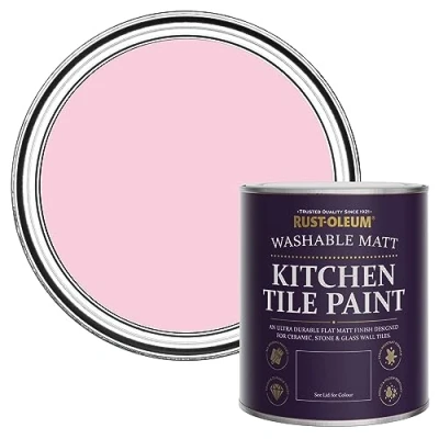 Image of Rust Oleum Pink Water Resistant Kitchen Tile Paint in Matt Finish My Husband Said No 750ml