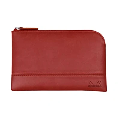 Image of RHODIA 116544C Faux Leather Zipped Pouch Poppy Size S (11x17 cm) Real Stitching Orange Fabric Interior Storage for Documents, Small Supplies