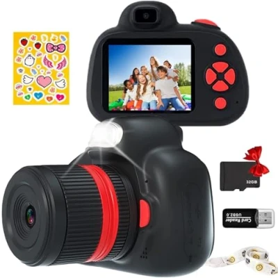 Image of YunLone Kids Digital Camera SLR Selfie for Children 3 12 Years 1080P Video with 2.4 IPS, AF, MF, Zoom, Filter, 32G Card, Reflex Gift Boys Girls 4 5 6 7 8 9 10