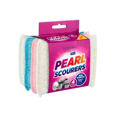 Image of HOMESHOPA Pearl Scouring Pads, 4 Pack Non Scratch Kitchen Scrubbing Sponge, Washing Up Scourer, Multipurpose Cleaning Dishwashing Reusable Scrubber