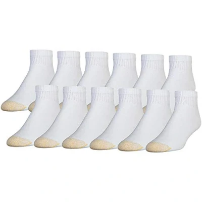 Image of Gold Toe Men&#039;s 656p Cotton Quarter Athletic Socks, Multipairs Casual, White (12 Pairs), XL (Pack of 12)