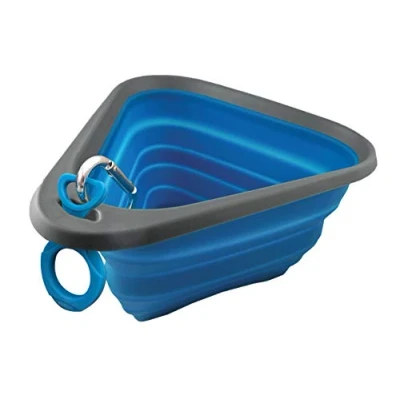 Image of Kurgo Mash N Stash Bowl, Collapsible Travel Dog PVC &amp; BPA Free, Includes Carabiner, Large Blue