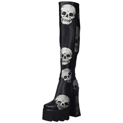 Image of LAMODA Women&#039;s deceased Knee high Boot, Black Pu Skull, 3.5 UK