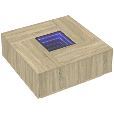 Image of vidaXL Coffee Table with Infinity LED Mirror Sonoma Oak, Engineered Wood, Square, 100 x 40 cm, RGB Lights, Multiple Uses