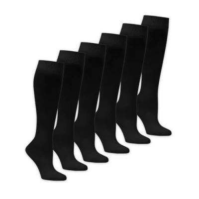 Image of Bahob® 6 Pairs Kids Girls Plain Knee High Socks Back to School Cotton Rich 2 15 Years (14 Years, Black)