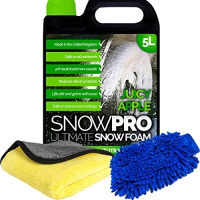 Image of SnowPro Snow Foam Shampoo Car Wash Soap 5L pH Neutral Vehicle Cleaning Detailing Pre Apple Fragrance With Microfibre Mitt