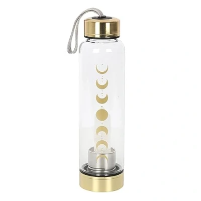 Image of Something Different Wholesale Hydration on the Go: Moon Phases Glass Water Bottle Crystal Infused, Clear Quartz, Beautiful Design, Office &amp; Travel friendly