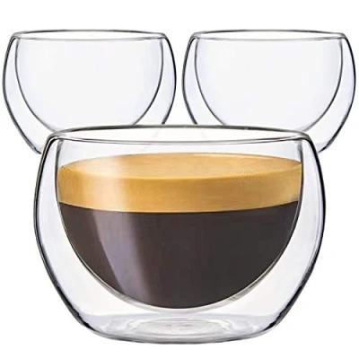 Image of Youngever 3 Pack 150ML Espresso Cups, Double Wall Thermo Insulated Glass Coffee 5 Ounce (Wide)