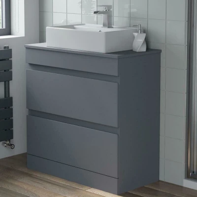 Image of Artis 800mm Grey Bathroom Furniture Countertop Vanity Unit Rectangular Basin