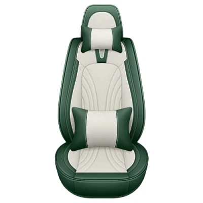 Image of Eunncu Universal Car Seat Covers Waterproof Leather Full Set, Can Protect Front and Rear Seats, To Fit Most Cars, Side Airbag Compatible, Green White