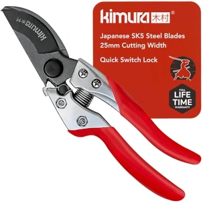 Image of Kimura® 8&quot; Pro Bypass Garden Secateurs, Heavy Duty Premium Japanese SK5 Steel Blades, Non Slip PVC Coated Handles, Lightweight &amp; Ergonomic, Pruning Shears