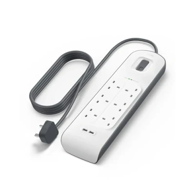 Image of Belkin Extension Lead with USB Slots x 2 (2.4 A Shared), 6 Way/6 Plug Extension, 2m Surge Protected Power Strip White