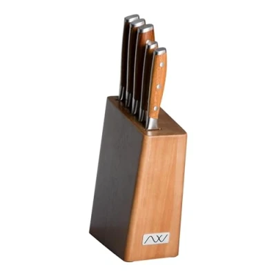 Image of Rockingham Forge Ashwood Series 6 Piece Wooden Knife Block Set Including German Steel Blades with Heat Treated Handles,RF 709 6B