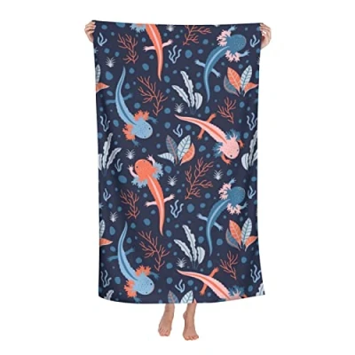 Image of Lovely Axolotl Beach Towels Microfiber Soft and Absorbent Bath Towel Outdoor Travel Oversized for Adults Kids 80 x 130 cm