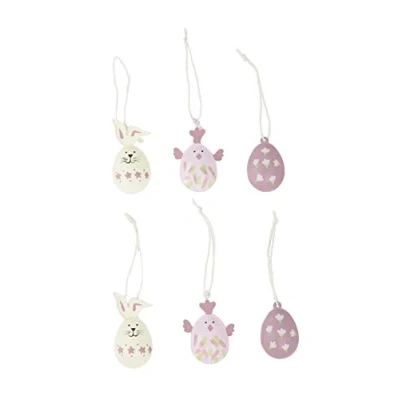 Image of HEITMANN DECO Easter Pendant Eggs, Chickens and Rabbits Made of Metal for Hanging Spring, Easter, Spring Decoration, Decoration Lilac, Mauve, Cream