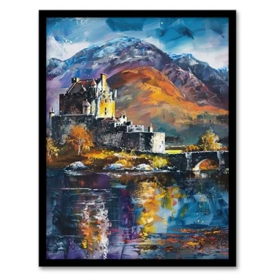 Image of Artery8 Eilean Donan Castle Oil Painting Skye Scotland Living Room Artwork Framed Wall Art Print A4