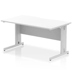 Image of Impulse 1400 x 800mm Scalloped Edge Straight Office Desk White Top Silver Cable Managed Leg