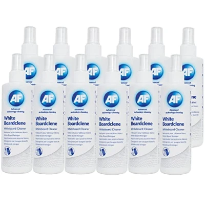 Image of AF Whiteboard Cleaner Spray Solution Fluid for White Board Surface Cleaning Ideal Schools, Offices, Classrooms + Labs 12 x 250ml Bottle