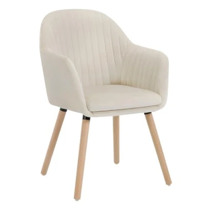 Image of WOLTU Cream White Kitchen Dining Chair 1 Piece Upholstered Counter Lounge Living Room Corner with Arms &amp; Backrest Solid Wood Legs Reception Tub Chairs Armchair